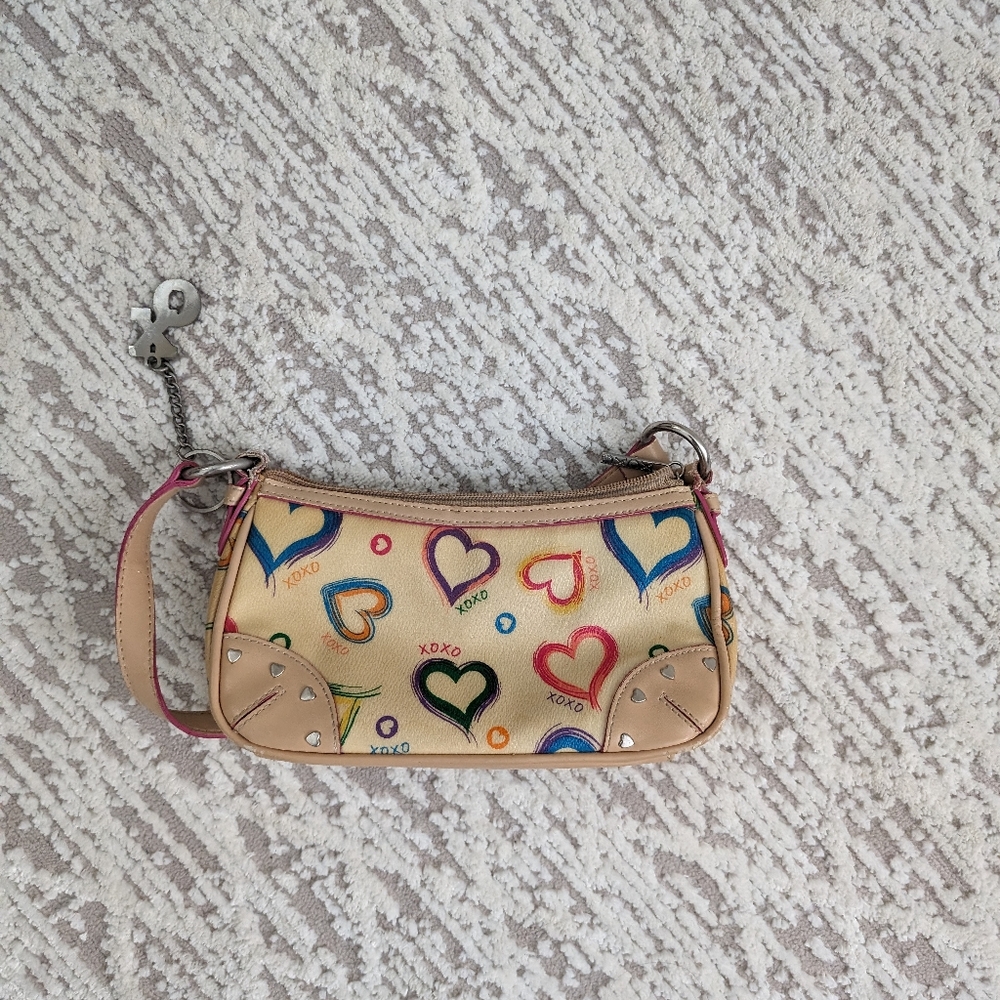 XOXO Mini bag, Multicolor Hearts on Creme Background, Single Strap with Zipper - Picture 3 of 17